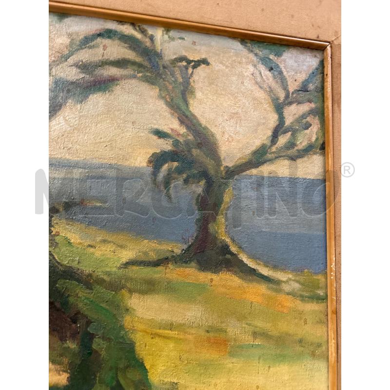 QUADRO OLIO SU TELA CASA AL MARE LABERO PASS BEIGE CORNICE LEGNO SCURA  | Mercatino dell'Usato Roma re di roma 3