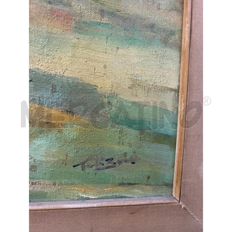 QUADRO OLIO SU TELA CASA AL MARE LABERO PASS BEIGE CORNICE LEGNO SCURA  | Mercatino dell'Usato Roma re di roma 4