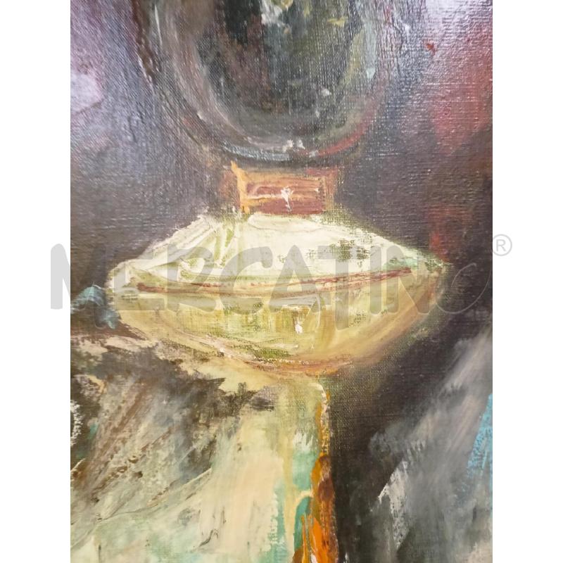 QUADRO OLIO SU TELA NAT MORTA 2 LAMPADE OLIO FIORI SFONDO ROSSO CORN BLU SILVER RETTANGOLARE 68X87 | Mercatino dell'Usato Roma re di roma 4