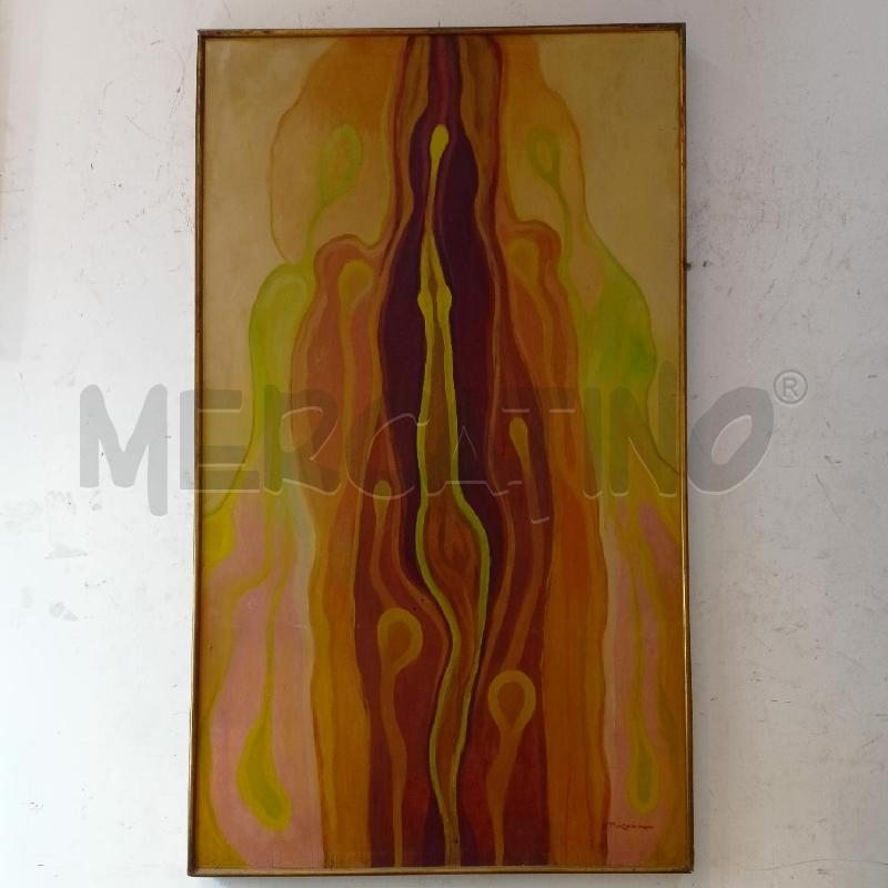 QUADRO OLIO TAVOLA ASTRATTO SAGOME ANNI 70 GIALLO VERDE ARANCIO CORNICE LEGNO SOTTILE  | Mercatino dell'Usato Roma re di roma 1