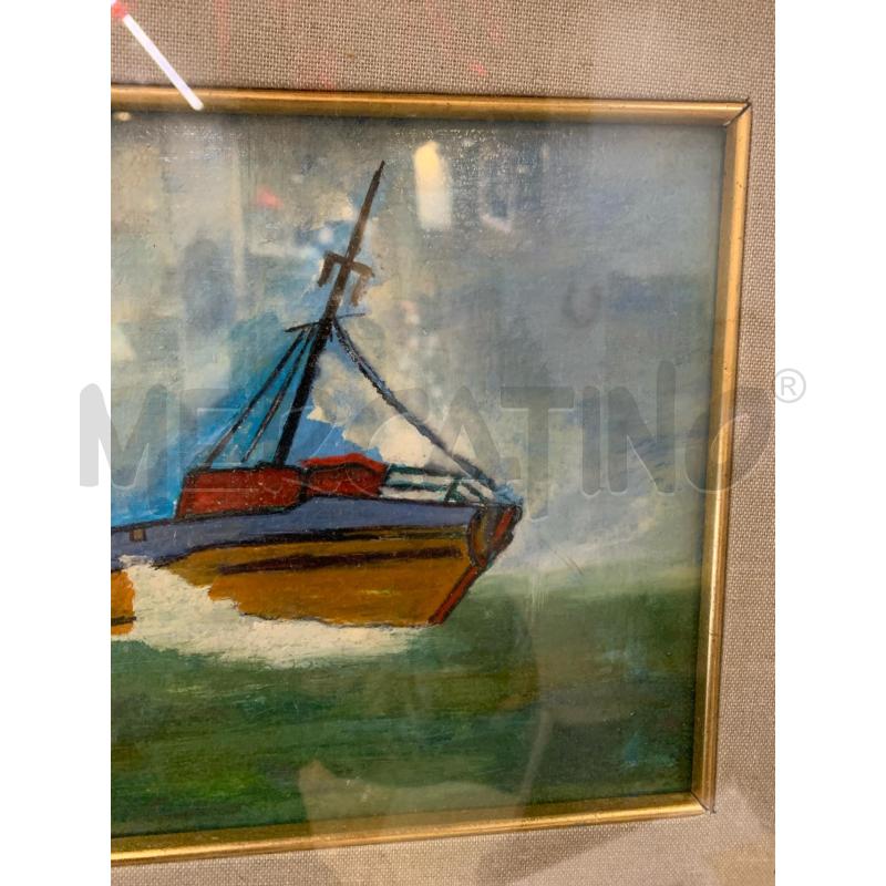 QUADRO OLIO TAVOLA BARCA COROLORATA MARE VERDE CPASS LINO CORNICE LEGN DORATO | Mercatino dell'Usato Roma re di roma 2