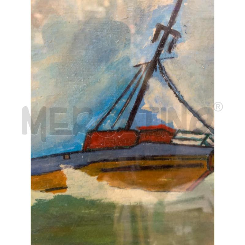QUADRO OLIO TAVOLA BARCA COROLORATA MARE VERDE CPASS LINO CORNICE LEGN DORATO | Mercatino dell'Usato Roma re di roma 4