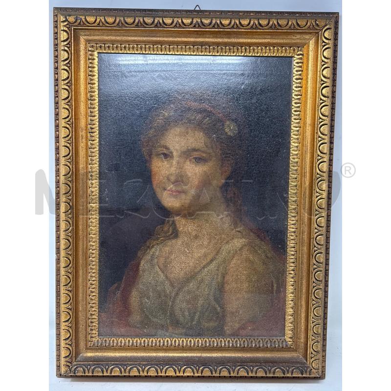 QUADRO OLIO TAVOLA DAMA CAPELLI DETT CERCHIETTO SCIARPA ROSSA SPALLE CORN DORATA | Mercatino dell'Usato Roma re di roma 1