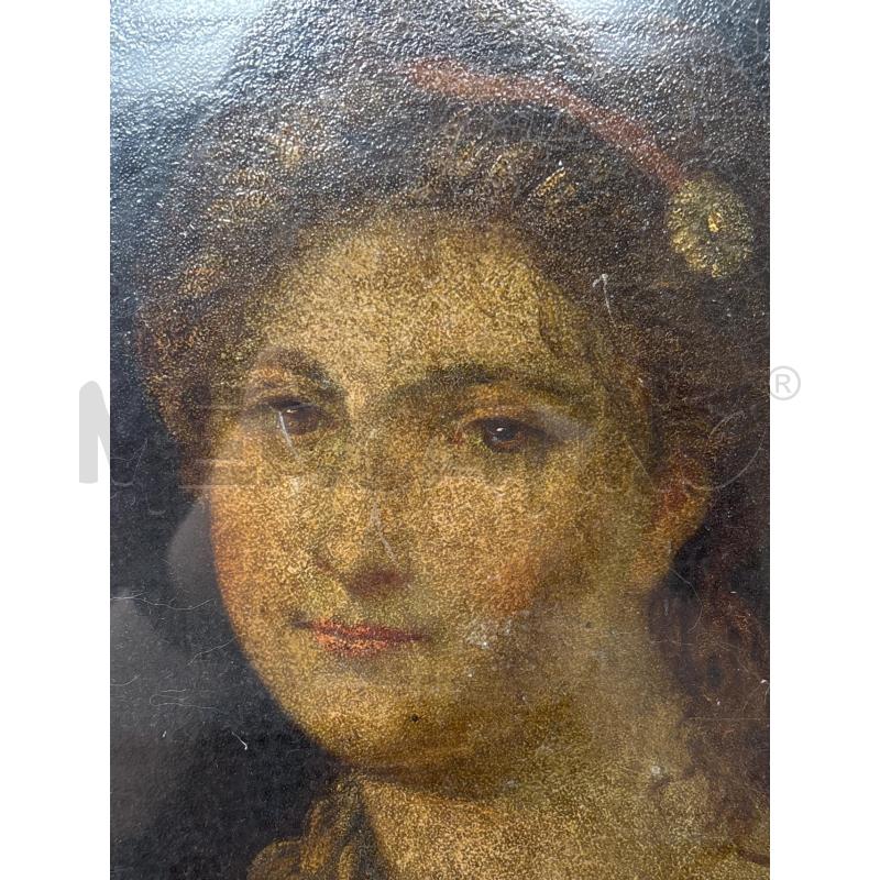 QUADRO OLIO TAVOLA DAMA CAPELLI DETT CERCHIETTO SCIARPA ROSSA SPALLE CORN DORATA | Mercatino dell'Usato Roma re di roma 2