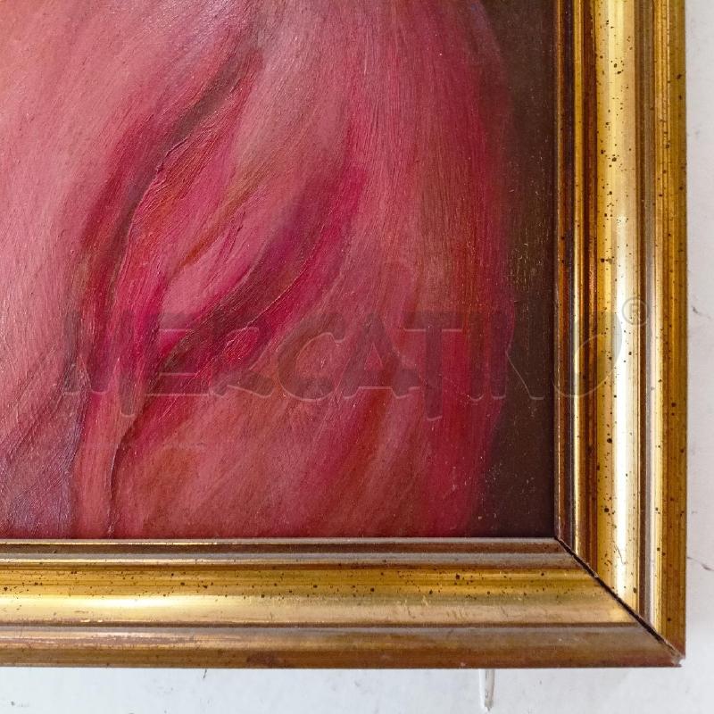 QUADRO OLIO TAVOLA DONNA RITRATTO VESTITO ROSA CAPELLI RACCOLTI CORNICE LEGNO DORATO | Mercatino dell'Usato Roma re di roma 4