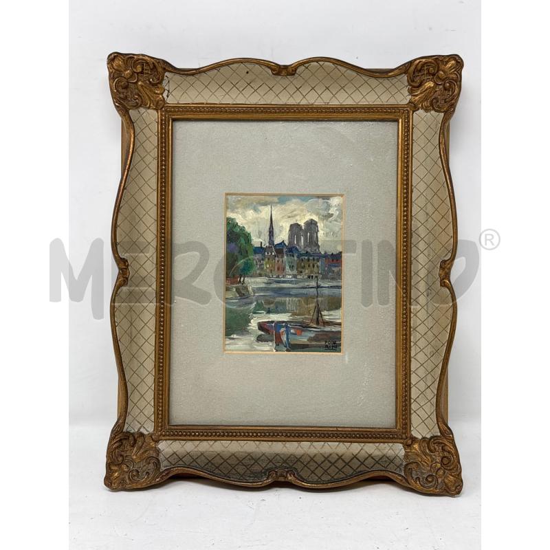 QUADRO OLIO TAVOLA PAESAGGIO URBANO BARCHE GUGLIA SFONDO CORN BEIGE ROMBI DORATI  | Mercatino dell'Usato Roma re di roma 1