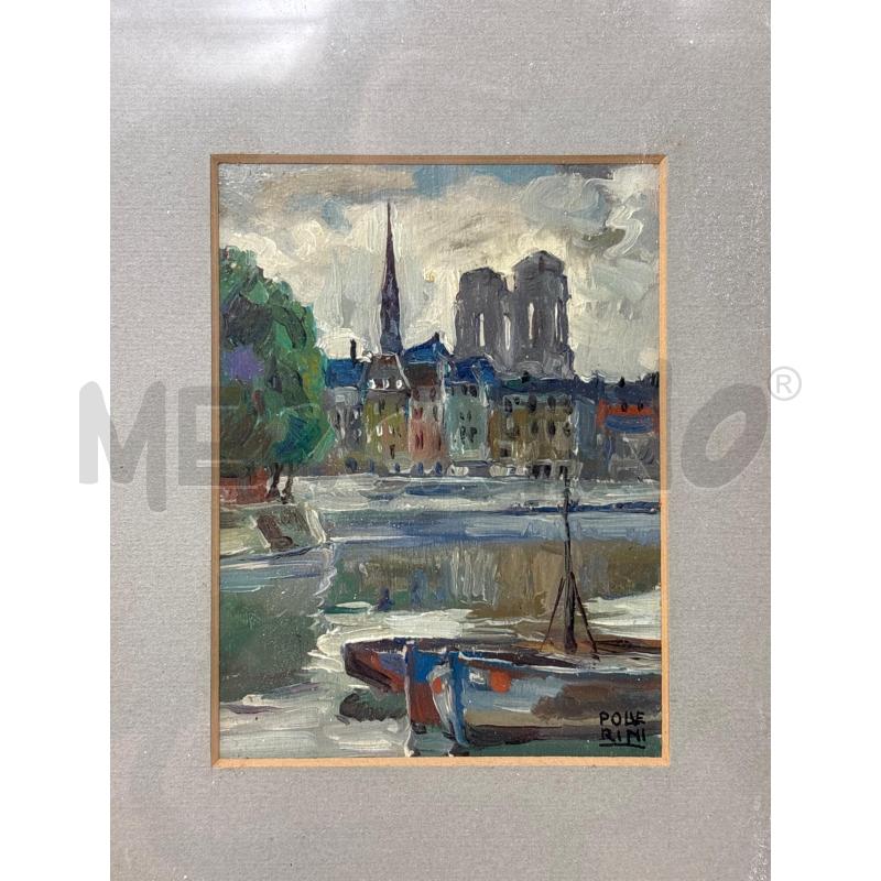 QUADRO OLIO TAVOLA PAESAGGIO URBANO BARCHE GUGLIA SFONDO CORN BEIGE ROMBI DORATI  | Mercatino dell'Usato Roma re di roma 2