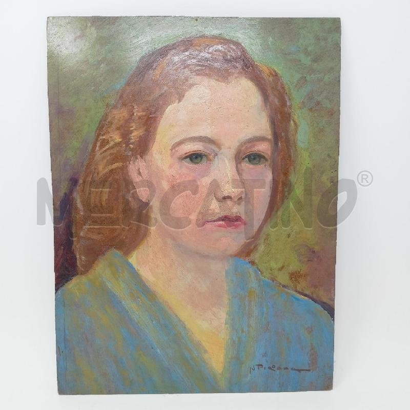 QUADRO OLIO TAVOLA RITRATTO DONNA OCCHI VERDI VESTITO BLU SENZA CORNICE | Mercatino dell'Usato Roma re di roma 1