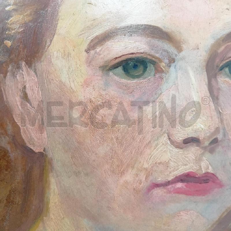 QUADRO OLIO TAVOLA RITRATTO DONNA OCCHI VERDI VESTITO BLU SENZA CORNICE | Mercatino dell'Usato Roma re di roma 4