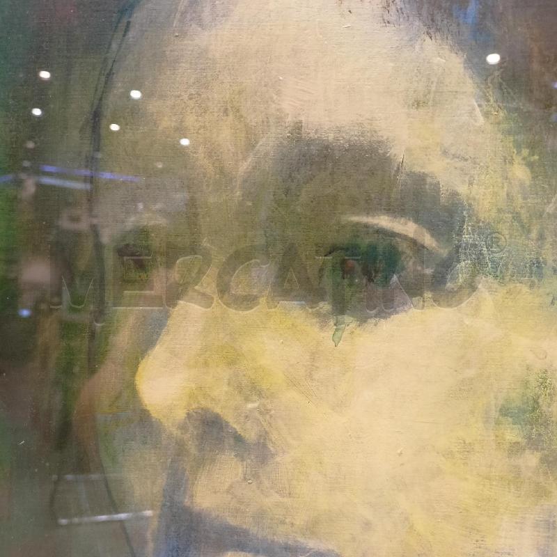 QUADRO OLIO TAVOLA RITRATTO DONNA PROFILO TONI AZZURRO VERDE GIALLO CORNICE VERDE EFFETTO MARMOREO | Mercatino dell'Usato Roma re di roma 3