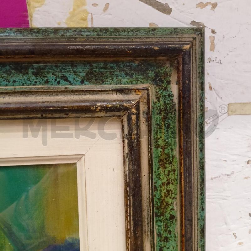 QUADRO OLIO TAVOLA RITRATTO DONNA PROFILO TONI AZZURRO VERDE GIALLO CORNICE VERDE EFFETTO MARMOREO | Mercatino dell'Usato Roma re di roma 4