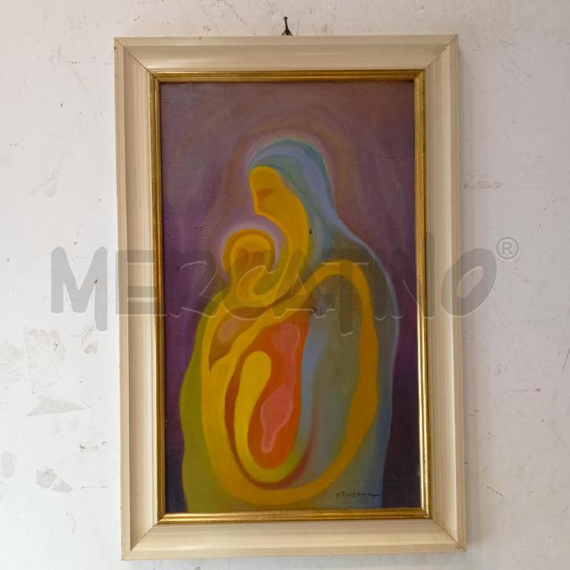 QUADRO OLIO TAVOLA SAGOMA MADONNA BAMBINO CORNICE LEGNO BIANCO | Mercatino dell'Usato Roma re di roma 1