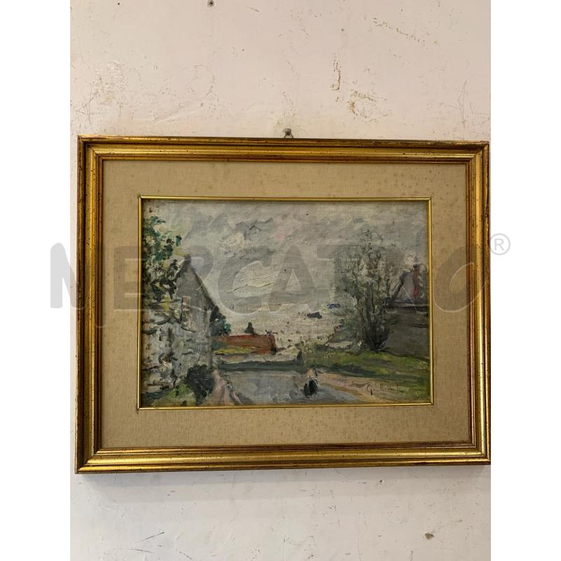 QUADRO OLIO TAVOLA STRADA CASE PERSONA GRIGIO CORNICE LEGNO DORATO PASS BIANCO | Mercatino dell'Usato Roma re di roma 1