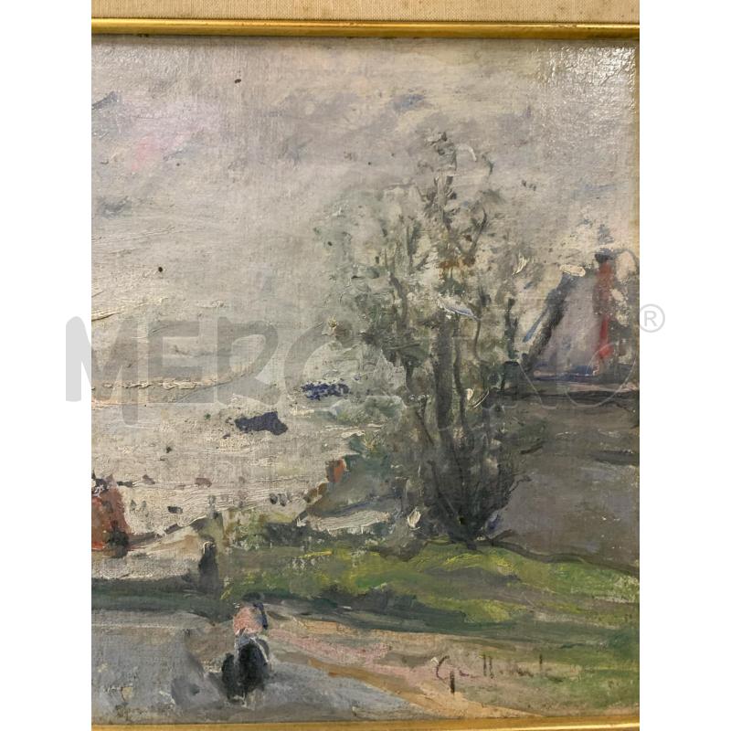 QUADRO OLIO TAVOLA STRADA CASE PERSONA GRIGIO CORNICE LEGNO DORATO PASS BIANCO | Mercatino dell'Usato Roma re di roma 2