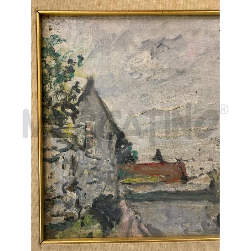 QUADRO OLIO TAVOLA STRADA CASE PERSONA GRIGIO CORNICE LEGNO DORATO PASS BIANCO | Mercatino dell'Usato Roma re di roma 3