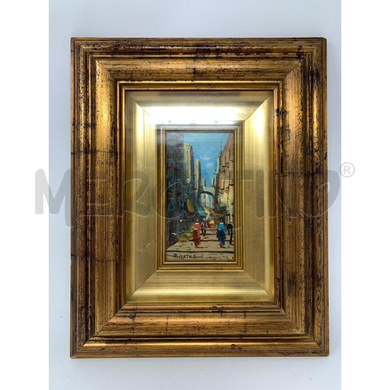 QUADRO OLIO TAVOLA STRADINA ARCO CORNICE LEGNO SPESSA DORATA BOMBATA | Mercatino dell'Usato Roma re di roma 1