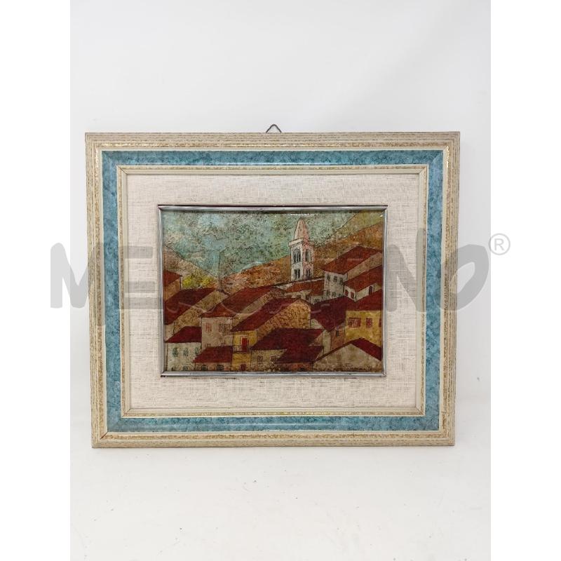 QUADRO OLIO TAVOLA TETTI CASE CAMANILE PASS BEIGE CORN LEGNO FASCIA AZZURRO  | Mercatino dell'Usato Roma re di roma 1