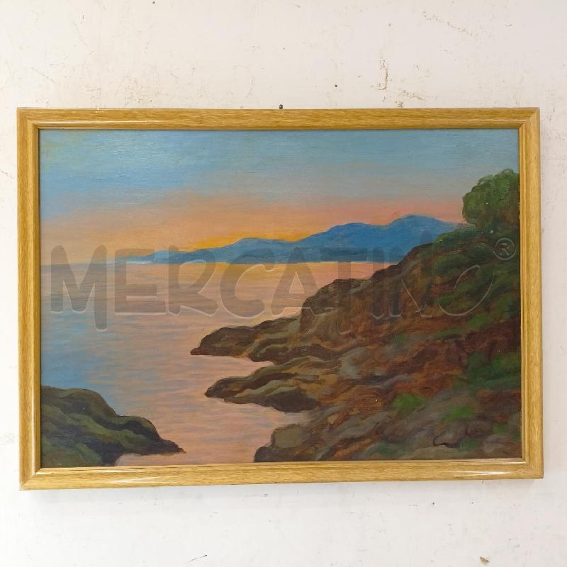 QUADRO OLIO TAVOLA TRAMONTO SCOGLI CORNICE LEGNO  | Mercatino dell'Usato Roma re di roma 1