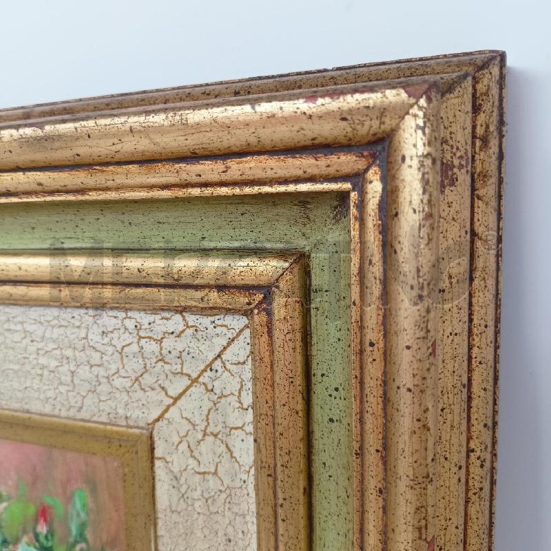 QUADRO OLIO TAVOLA VASO FIORI ROSE GIALLE TAVOLO VERDE PASS LEGNO CHIARO CORNICE LEGNO DORATO  | Mercatino dell'Usato Roma re di roma 2