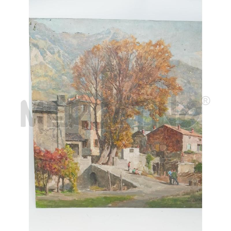 QUADRO OLIO TAVOLO PAESAGGIO MONTAGNA AUTUNNO BAMBINI ALBERI VERDI | Mercatino dell'Usato Roma re di roma 2