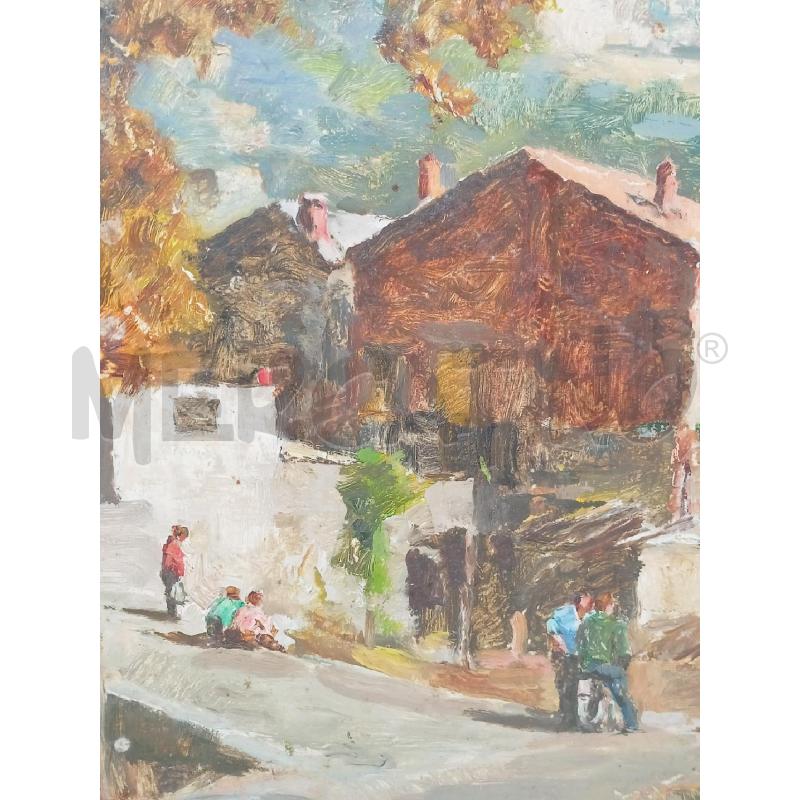 QUADRO OLIO TAVOLO PAESAGGIO MONTAGNA AUTUNNO BAMBINI ALBERI VERDI | Mercatino dell'Usato Roma re di roma 4