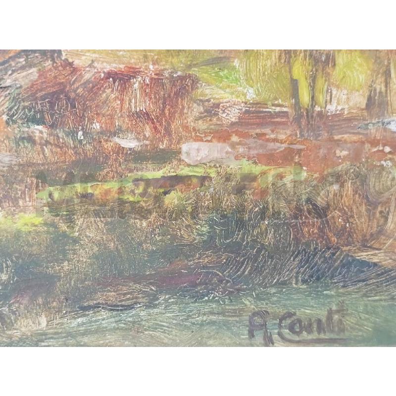 QUADRO OLIO TAVOLO PAESAGGIO MONTAGNA AUTUNNO BAMBINI ALBERI VERDI | Mercatino dell'Usato Roma re di roma 5