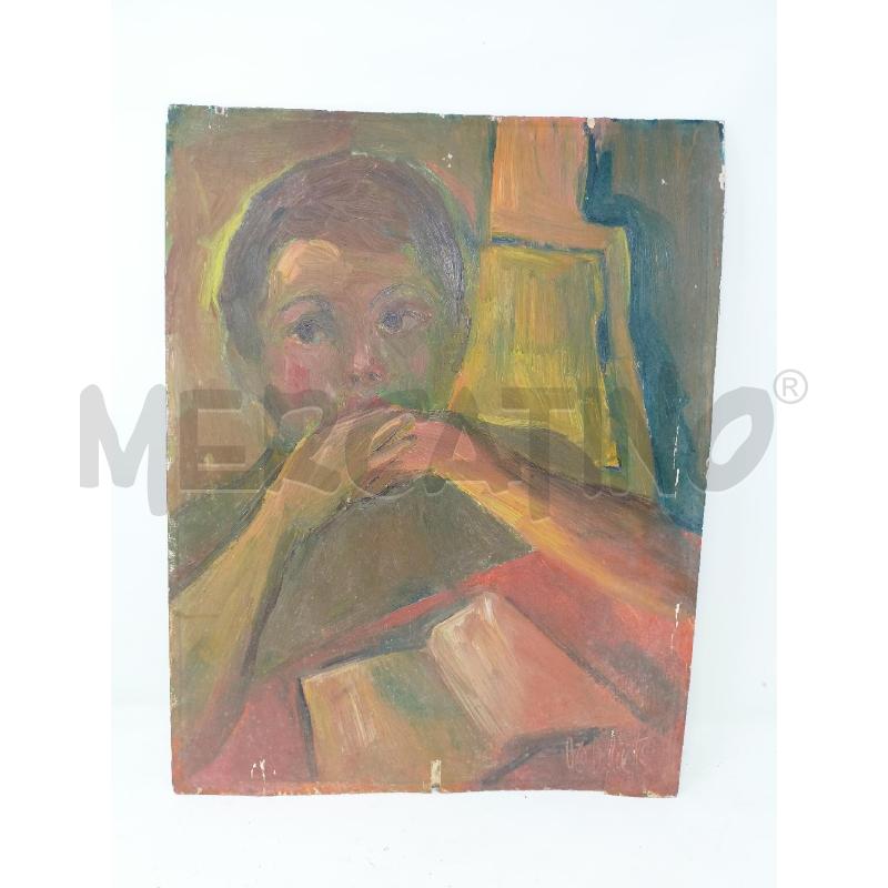 QUADRO OLIO TAVOL MATERICO RITRATTO RAGAZZO VERD | Mercatino dell'Usato Roma re di roma 1