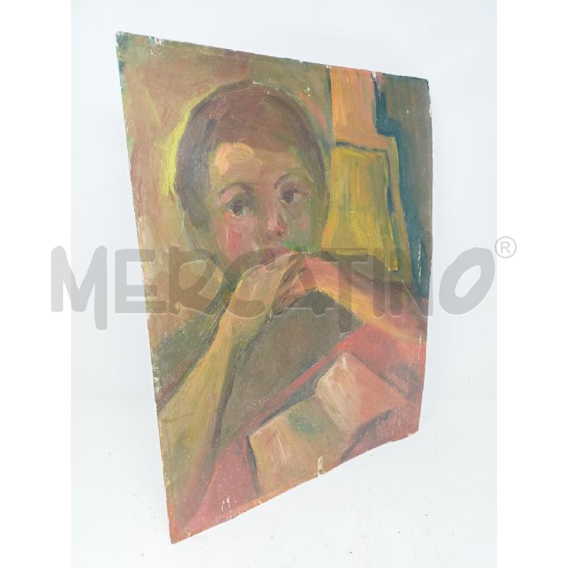 QUADRO OLIO TAVOL MATERICO RITRATTO RAGAZZO VERD | Mercatino dell'Usato Roma re di roma 3