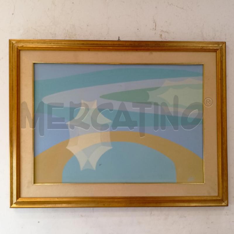 QUADRO OLIO TELA ASTRATTO AZZURRO CORNICE LEGNO DORATA | Mercatino dell'Usato Roma re di roma 1