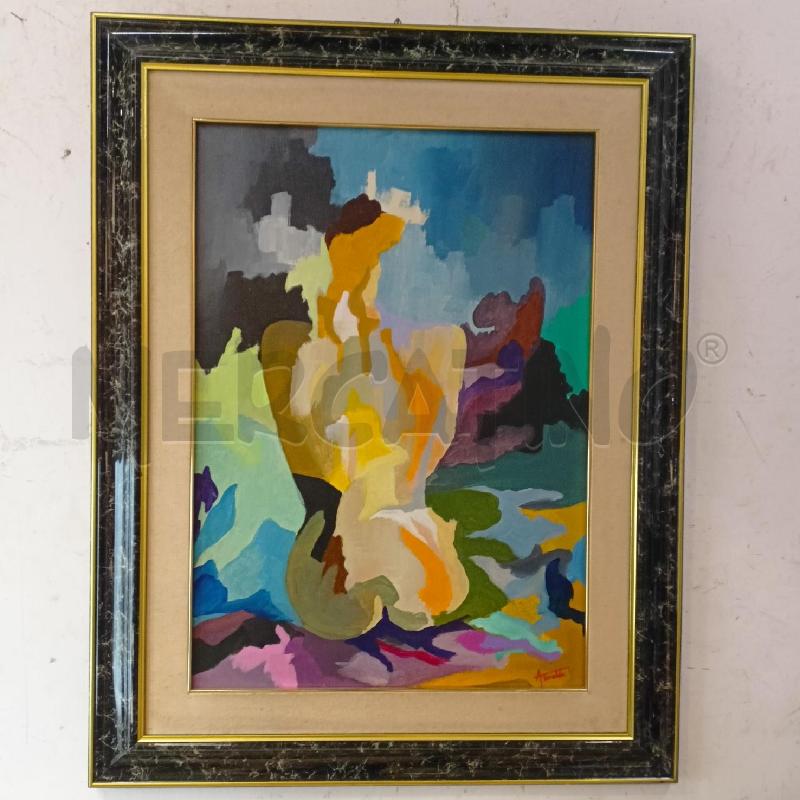 QUADRO OLIO TELA ASTRATTO DONNA SPALLE MACCHIE COLORATO CORNICE NERA EFF MARMO  | Mercatino dell'Usato Roma re di roma 1