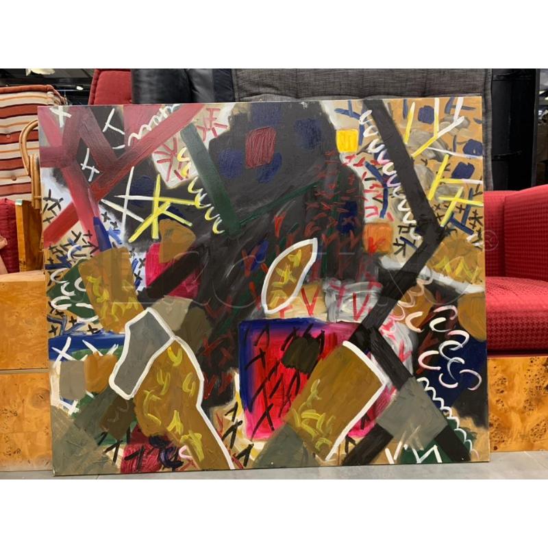 QUADRO OLIO TELA ASTRATTO FRATTALI ROSSO GIALLO NERO | Mercatino dell'Usato Roma re di roma 1