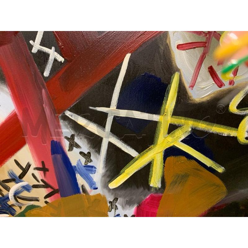QUADRO OLIO TELA ASTRATTO FRATTALI ROSSO GIALLO NERO | Mercatino dell'Usato Roma re di roma 3