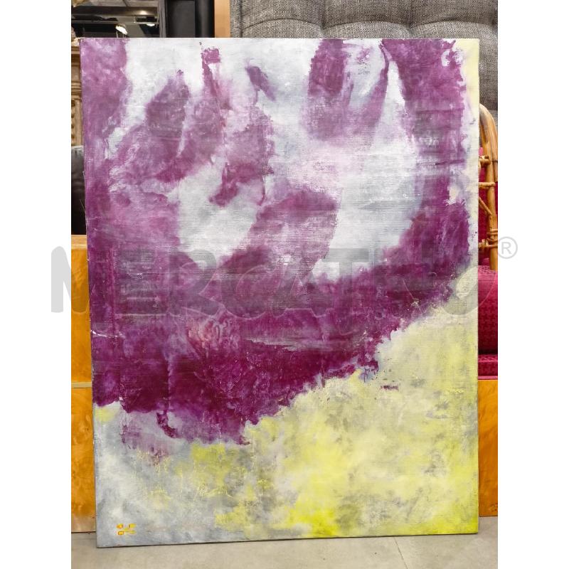 QUADRO OLIO TELA ASTRATTO FUMI MAGENTA GIALLO GRIGIO  | Mercatino dell'Usato Roma re di roma 1