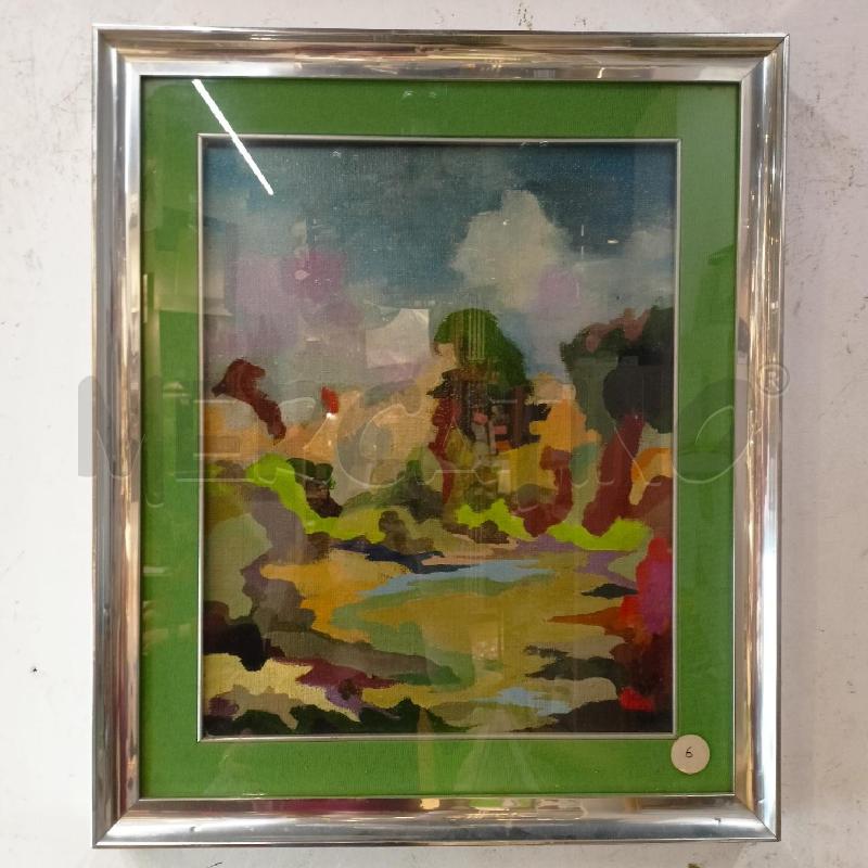 QUADRO OLIO TELA ASTRATTO MACCHIE COLORATE PASS VERDE MENTA CORNICE METALLO SPECCHIATO | Mercatino dell'Usato Roma re di roma 1