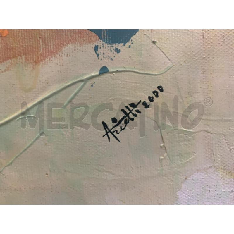QUADRO OLIO TELA ASTRATTO MACCHIE COLORE LILLA VERDE VIOLA QUADRATO CORNICE LEGNO ROSA | Mercatino dell'Usato Roma re di roma 2