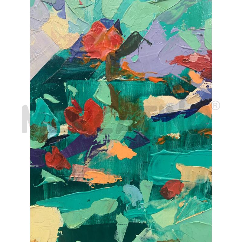 QUADRO OLIO TELA ASTRATTO MACCHIE COLORE LILLA VERDE VIOLA QUADRATO CORNICE LEGNO ROSA | Mercatino dell'Usato Roma re di roma 3