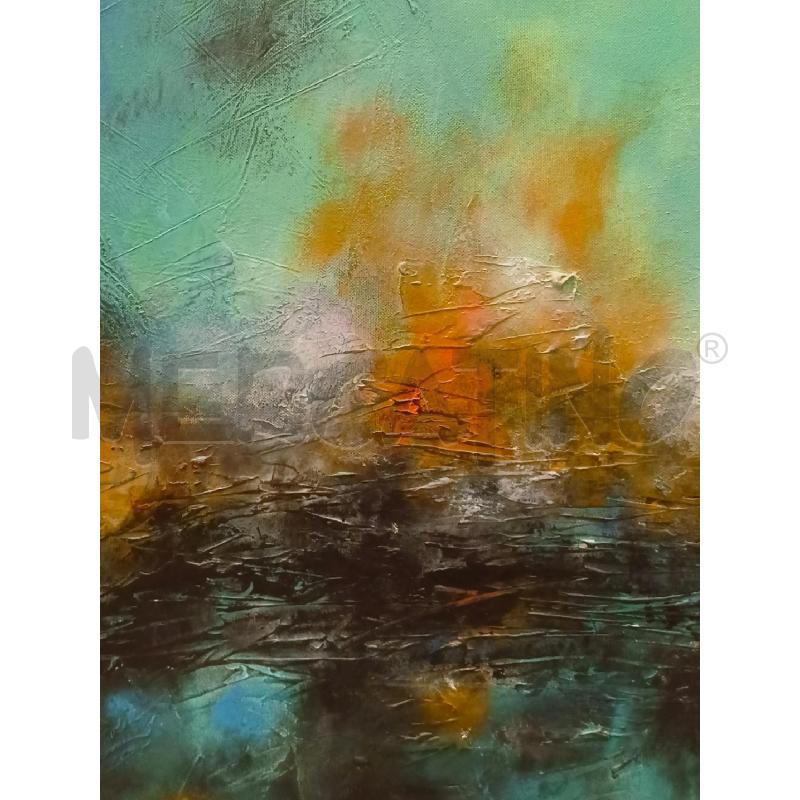 QUADRO OLIO TELA ASTRATTO TONI AZZURRO VERDE ARANCIO VIOLA NERO | Mercatino dell'Usato Roma re di roma 2