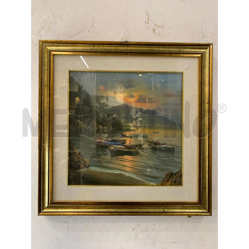 QUADRO OLIO TELA BARCHE GOLFO CORN DORATA  | Mercatino dell'Usato Roma re di roma 1