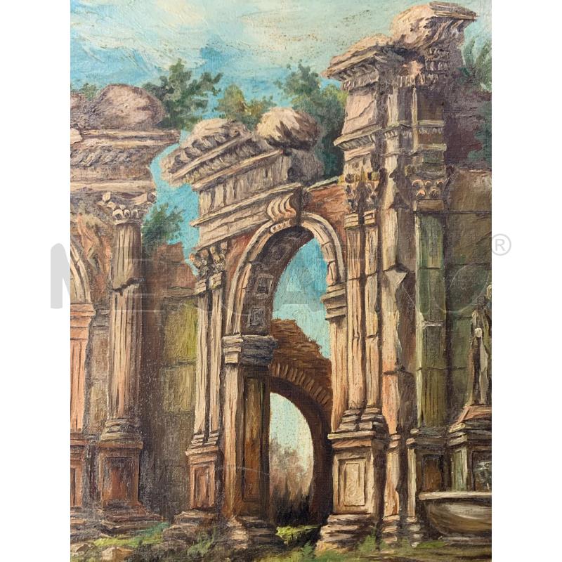 QUADRO OLIO TELA CARROZZA ARCHI CIELO AZZURRO CORNICE LEGNO VERDE ORO  | Mercatino dell'Usato Roma re di roma 5