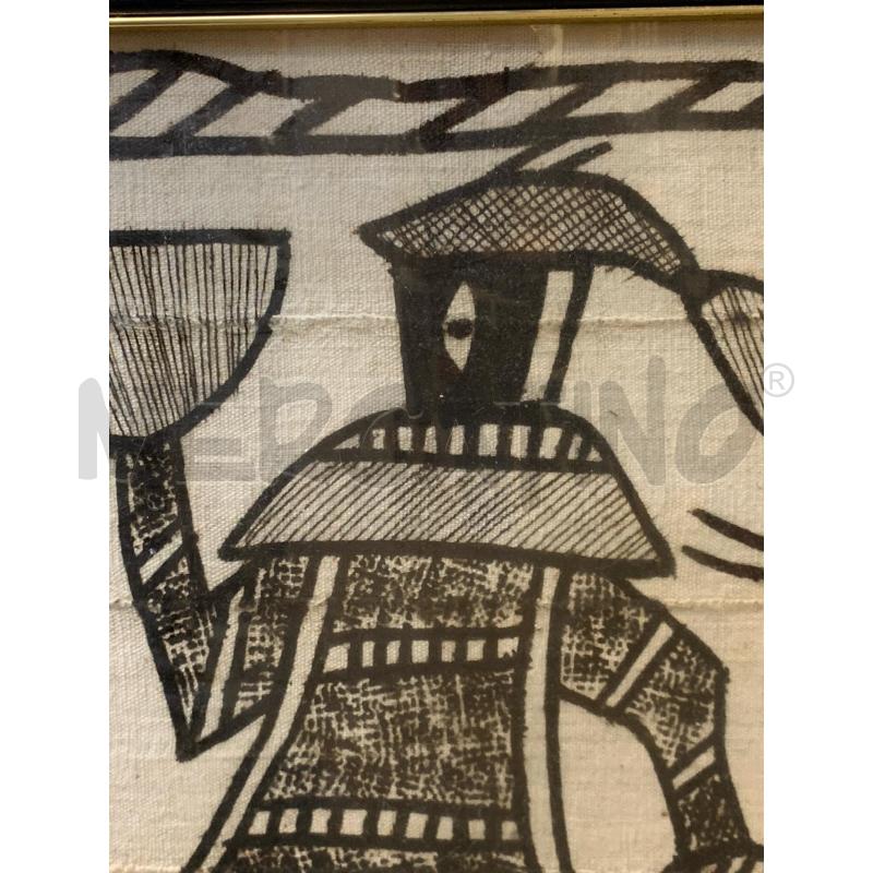 QUADRO OLIO TELA DECOR ETNICO PERSONAGGIO ANIMALI PESCI CORN NERA ORO | Mercatino dell'Usato Roma re di roma 3