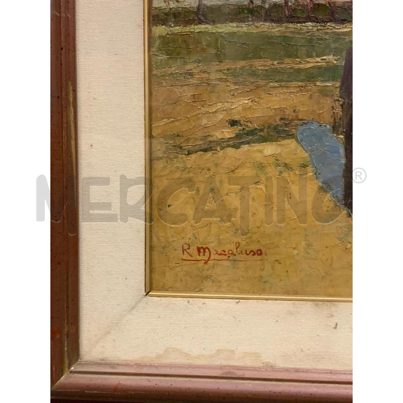 QUADRO OLIO TELA DONNE CAMPAGNA ALBERO CORNICE LEGNO ROSSO | Mercatino dell'Usato Roma re di roma 2