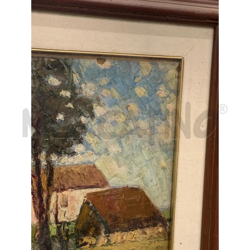 QUADRO OLIO TELA DONNE CAMPAGNA ALBERO CORNICE LEGNO ROSSO | Mercatino dell'Usato Roma re di roma 4