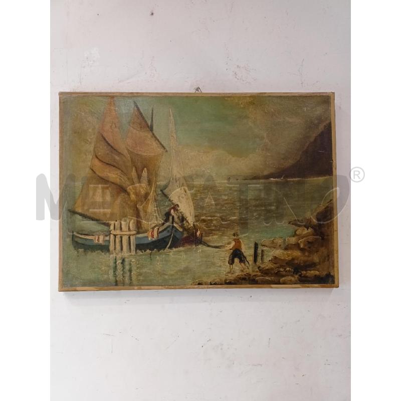 QUADRO OLIO TELA EPOCA BARCA VELA UOMO A RIVA | Mercatino dell'Usato Roma re di roma 1