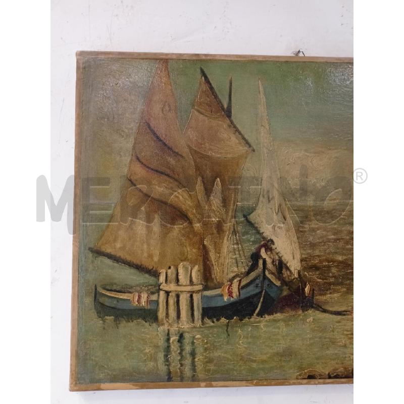 QUADRO OLIO TELA EPOCA BARCA VELA UOMO A RIVA | Mercatino dell'Usato Roma re di roma 2