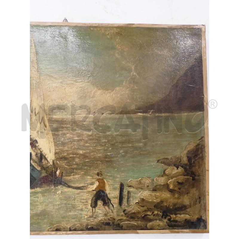 QUADRO OLIO TELA EPOCA BARCA VELA UOMO A RIVA | Mercatino dell'Usato Roma re di roma 3