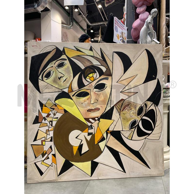 QUADRO OLIO TELA FACCE GIALLE OCCHI NERI SFONDO BIANCO QUADRATO | Mercatino dell'Usato Roma re di roma 1