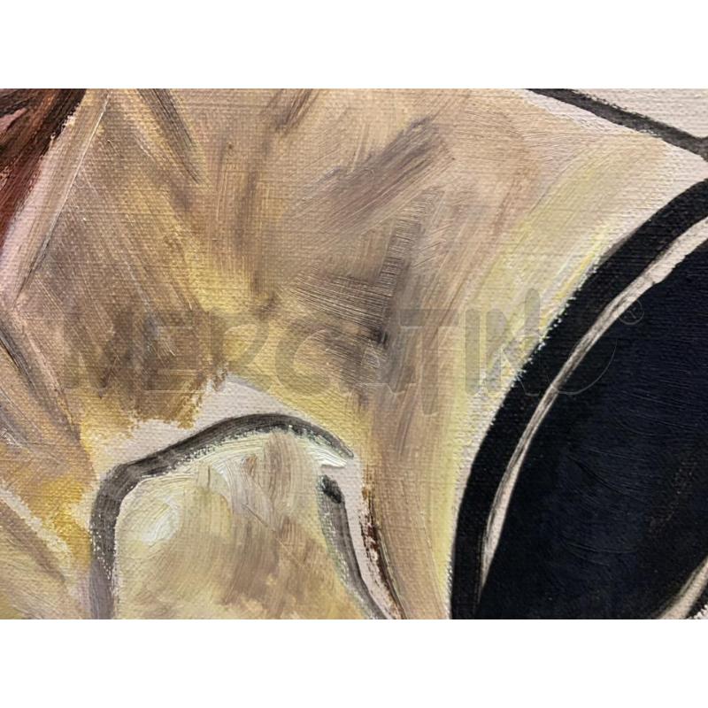 QUADRO OLIO TELA FACCE GIALLE OCCHI NERI SFONDO BIANCO QUADRATO | Mercatino dell'Usato Roma re di roma 4