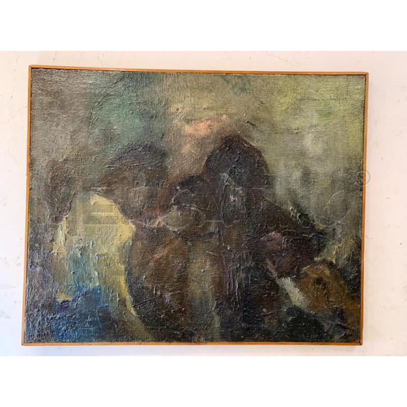 QUADRO OLIO TELA FIGURE SFOCATE TONI SCURI CORN LEGNO FINA | Mercatino dell'Usato Roma re di roma 1