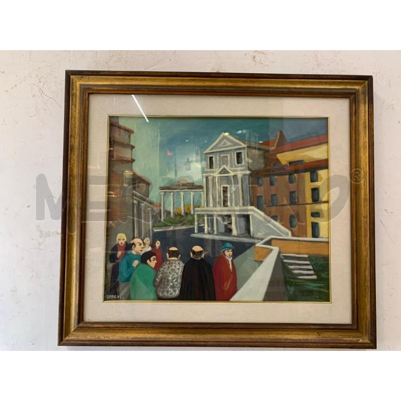 QUADRO OLIO TELA GRUPPO PERSONE PALAZZI | Mercatino dell'Usato Roma re di roma 1