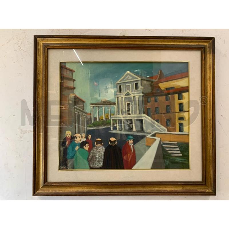 QUADRO OLIO TELA GRUPPO PERSONE PALAZZI | Mercatino dell'Usato Roma re di roma 2